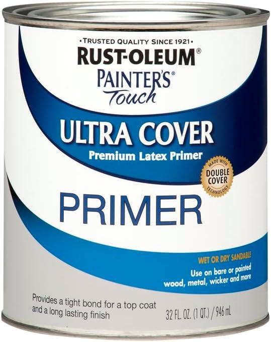 image:imageRustOleum 267334 Painters Touch Latex Paint Quart Satin Hunt Club Green 1 Quarts Pack of 1Flat Gray Primer