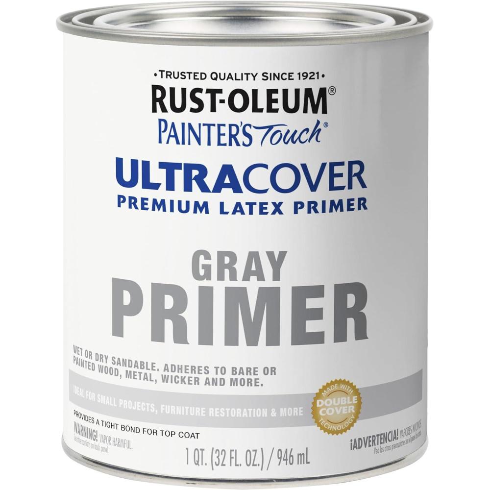 image:imageRustOleum 267334 Painters Touch Latex Paint Quart Satin Hunt Club Green 1 Quarts Pack of 1Flat Gray Primer