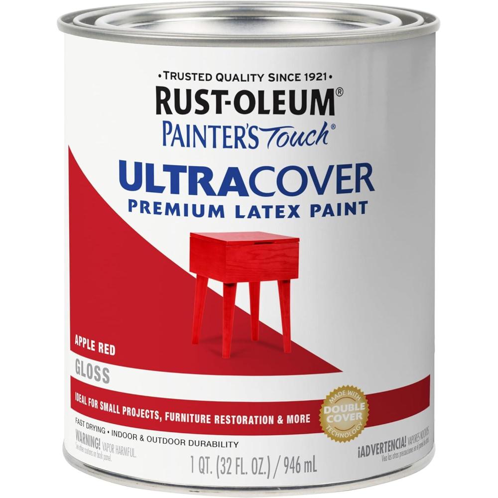 image:imageRustOleum 267334 Painters Touch Latex Paint Quart Satin Hunt Club Green 1 Quarts Pack of 1Gloss Apple Red