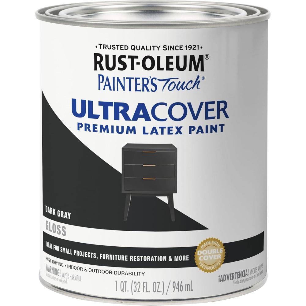 image:imageRustOleum 267334 Painters Touch Latex Paint Quart Satin Hunt Club Green 1 Quarts Pack of 1Gloss Dark Gray
