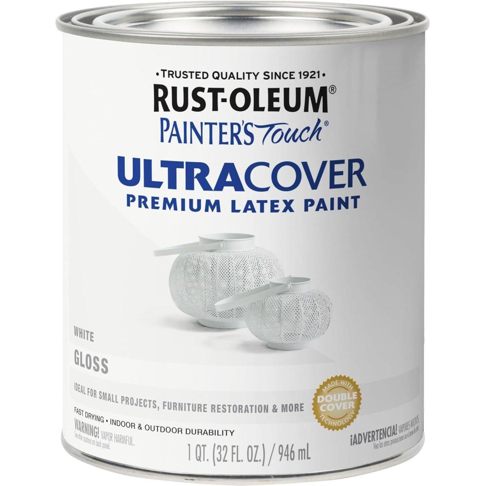 image:imageRustOleum 267334 Painters Touch Latex Paint Quart Satin Hunt Club Green 1 Quarts Pack of 1Gloss White