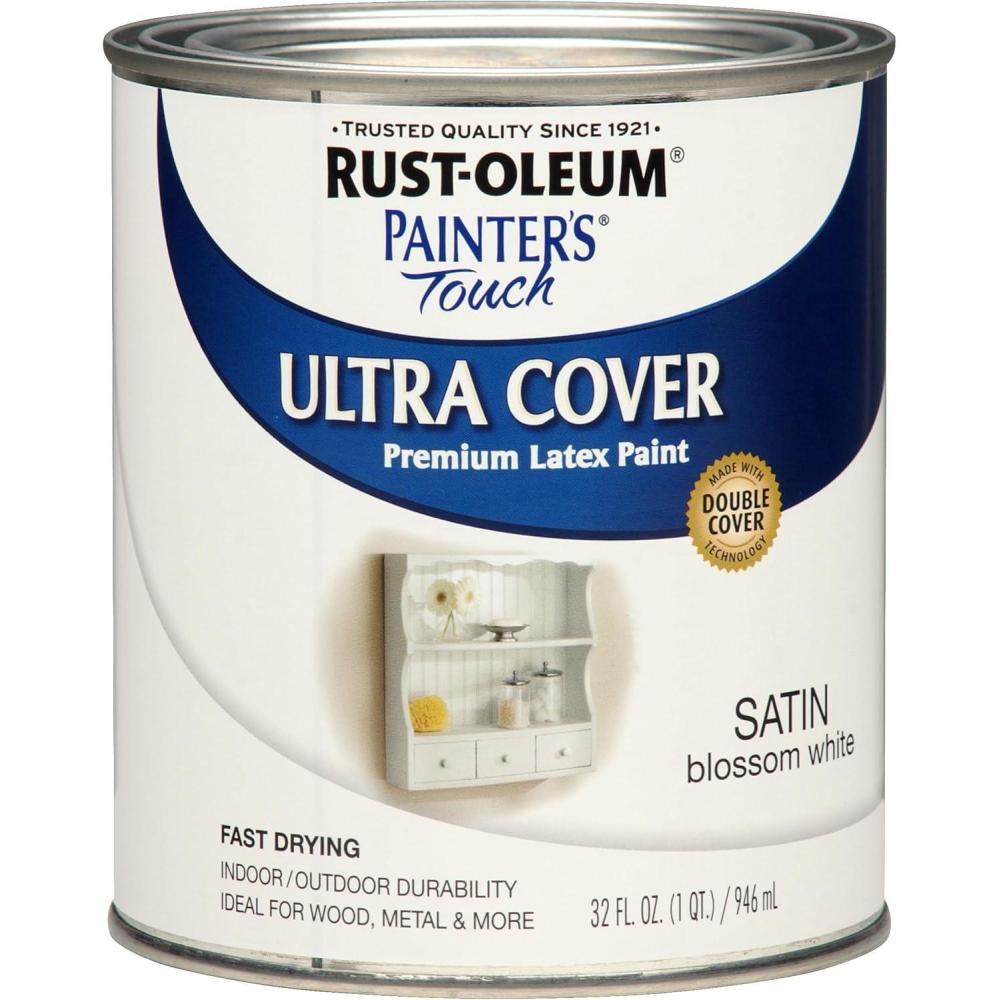 image:imageRustOleum 267334 Painters Touch Latex Paint Quart Satin Hunt Club Green 1 Quarts Pack of 1Satin Blossom White