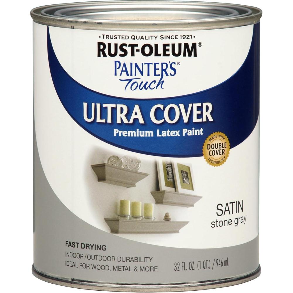 image:imageRustOleum 267334 Painters Touch Latex Paint Quart Satin Hunt Club Green 1 Quarts Pack of 1Satin Stone Gray