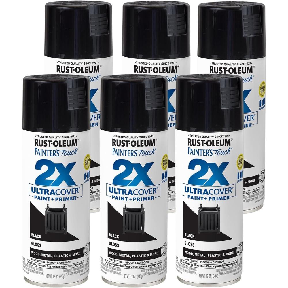 image:imageRustOleum 3340266PK Painters Touch 2X Ultra Cover Spray Paint 12 oz Gloss Black 6 Pack