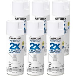 Rust-Oleum 249090-6PK Painter’s Touch 2X Ultra Cover Spray Paint, 12 oz, Gloss White, 6 Pack