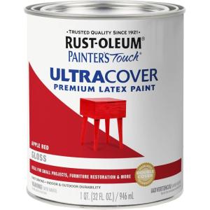 Rust-Oleum 267334 Painter’s Touch Latex Paint, Quart, Satin Hunt Club Green, 1 Quarts (Pack of 1)(Gloss Apple Red)