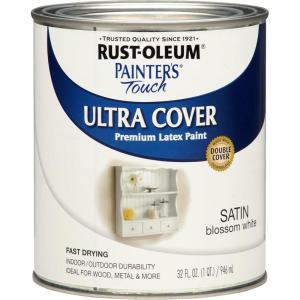 Rust-Oleum 267334 Painter’s Touch Latex Paint, Quart, Satin Hunt Club Green, 1 Quarts (Pack of 1)(Satin Blossom White)