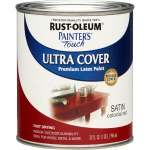 Rust-Oleum 267334 Painter’s Touch Latex Paint, Quart, Satin Hunt Club Green, 1 Quarts (Pack of 1)(Satin Colonial Red)