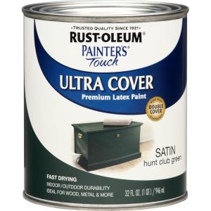 Rust-Oleum 267334 Painter’s Touch Latex Paint, Quart, Satin Hunt Club Green, 1 Quarts (Pack of 1)(Satin Hunt Club Green)