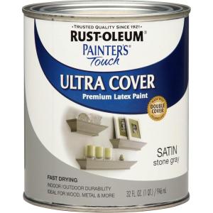 Rust-Oleum 267334 Painter’s Touch Latex Paint, Quart, Satin Hunt Club Green, 1 Quarts (Pack of 1)(Satin Stone Gray)