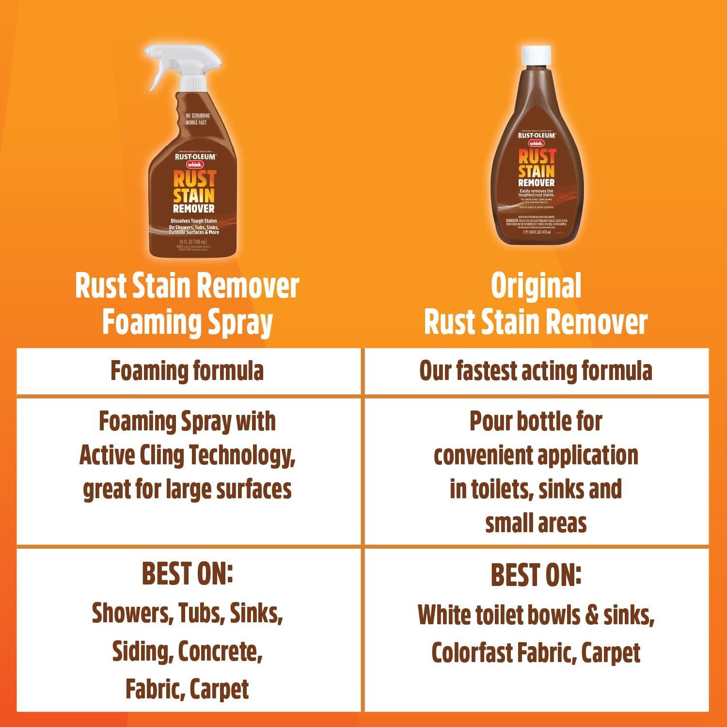 image:imageRustOleum Whink Rust Stain Remover HeavyDuty Iron Stain Remover Foaming Spray with Excellent Cling for Toilets Showers Sinks Outdoor Siding 24 oz24 Fl Oz Pack of 1